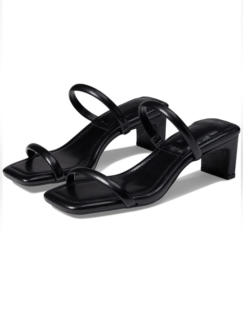 Anne Klein 👠 Black Strappy IFlex Jayla Slip on Square Toe Sandal Block Heel